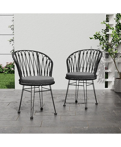 Clihome 2Pieces Dining Chairs Pe Rattan Metal Legs Patio Chairs