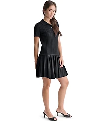 Bcbg Women's Short-Sleeve Pleated Drop-Waist Sweater Dress