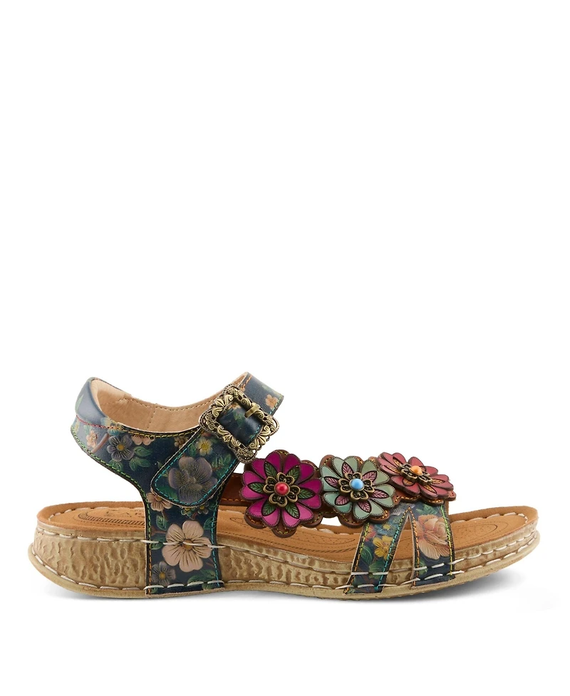 L'Artiste Women's Offcenter Ankle Strap Sandal with Painted Vamp