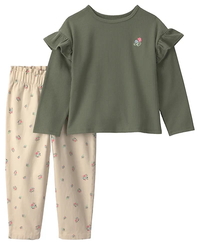 Carter's Toddler Girls' 2T-5T Floral Twill Long-Sleeve Top and Pants, 2-Piece Set