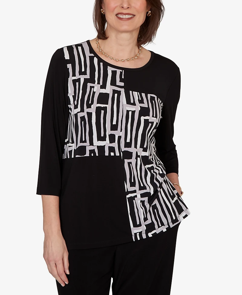 Alfred Dunner Petite Spliced Geometric Print Top