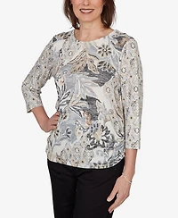 Alfred Dunner Petite Geo Leaf Knit Top