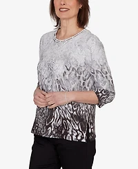 Alfred Dunner Petite Mono Ombre Animal Print Top