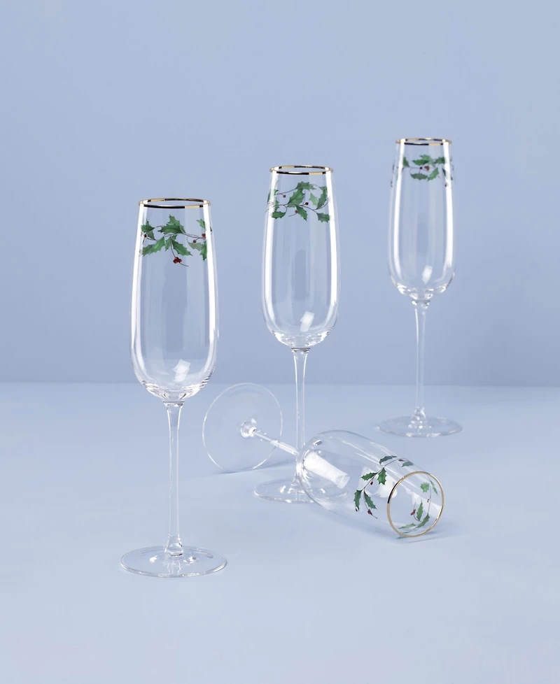 Lenox Holiday Decal Flute Glasses, Set of 4