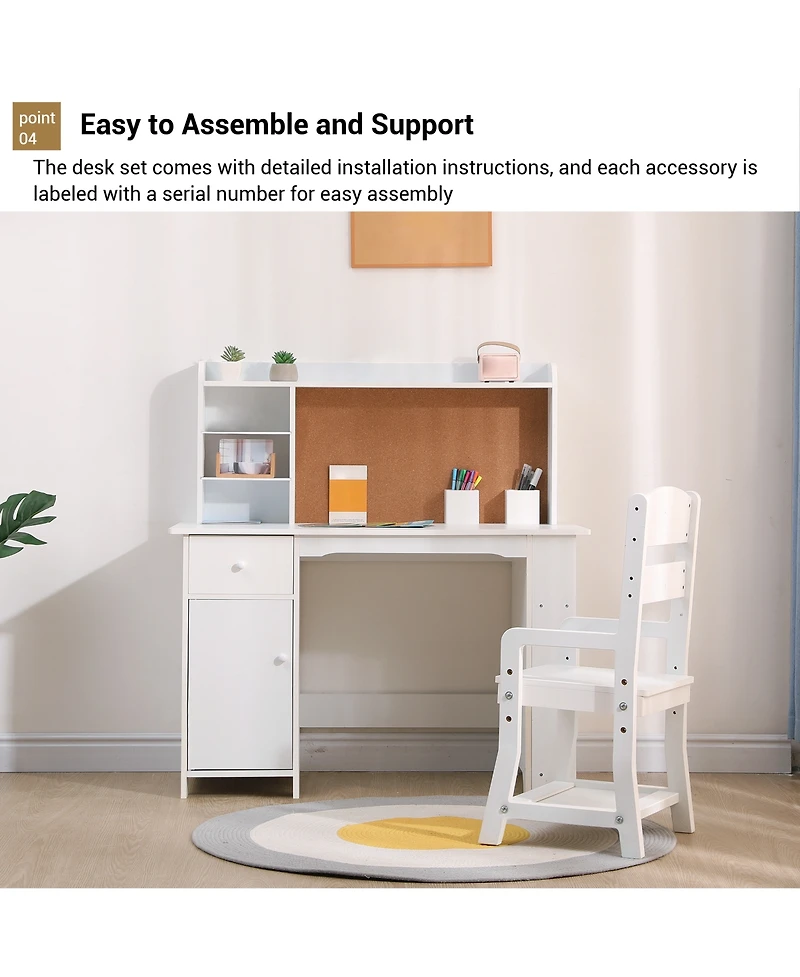 Homfan 96" Kids Study Desk with Cabinet and Drawer, Children Writing Table with Storage, Engineered Wood Home Office Desk for Bedroom
