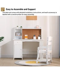 Homfan 96" Kids Study Desk with Cabinet and Drawer, Children Writing Table with Storage, Engineered Wood Home Office Desk for Bedroom
