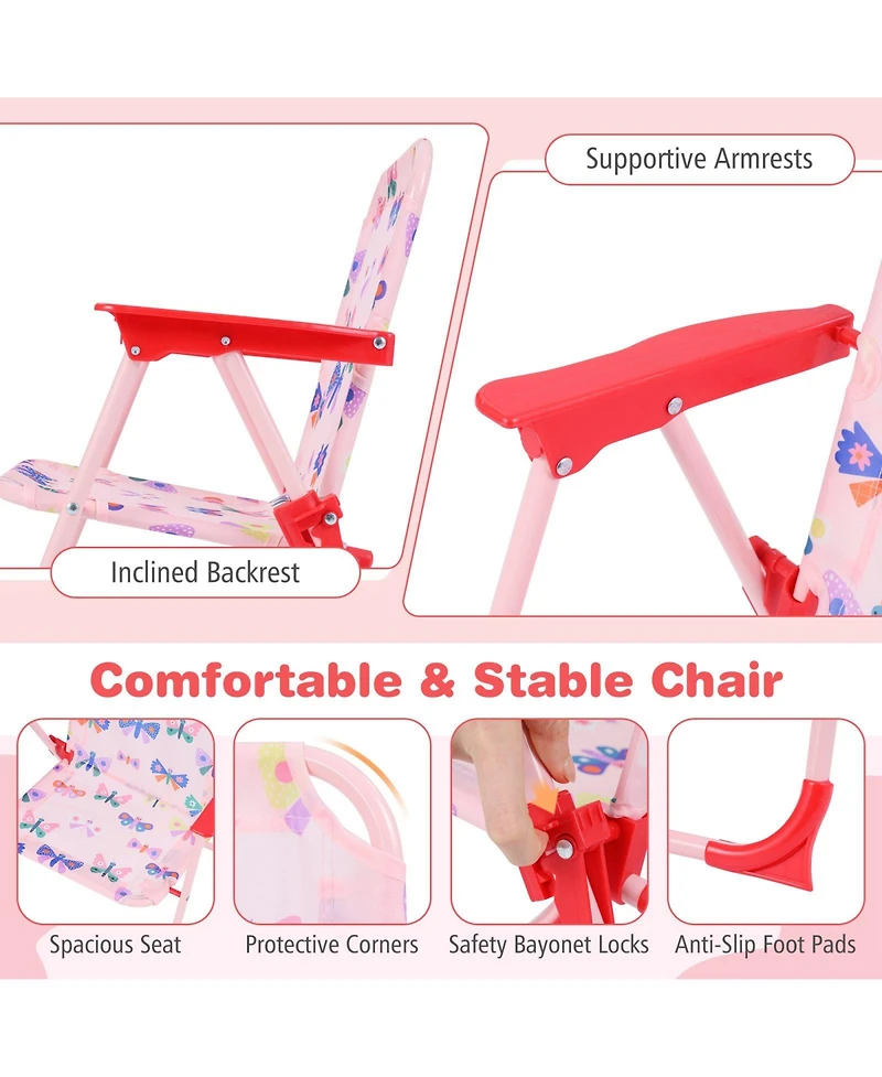 Gymax Kids Picnic Table Outdoor TableandChair Set 2 Folding ChairsandAdjustable Umbrella
