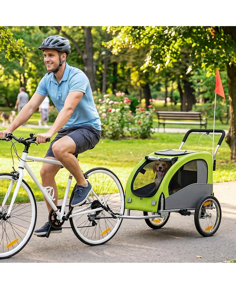 Aosom Pet Stroller with Canopy Storage Pockets Adjustable Handlebar, Green