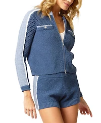 Central Park West Women's Raya Mixed Stitch Zip Cardi