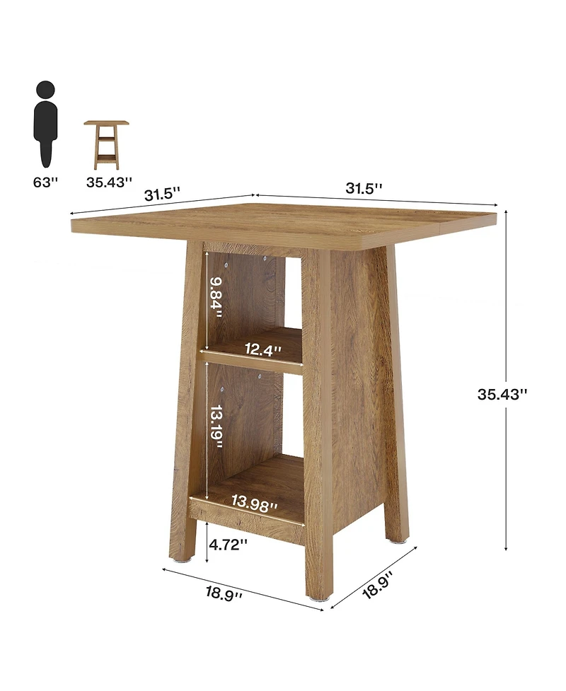 Tribesigns Square Bar Table with Storage, 35.4" H High Top Pub Table with 2 Open Shelves, Farmhouse Bistro Bar Furniture