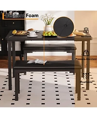 homfan 3 Pieces Dining Room Table Set for 4, Compact Kitchen with 2 Upholstered Benches, Rectangle Modern Chair Small Space