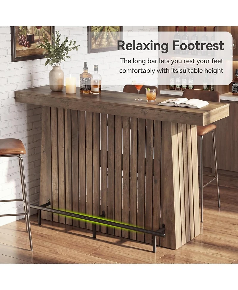 Tribesigns 2-Tier Bar Table, 63" Wooden Home Bar Unit with Footrest, Large Counter Height Pub Table with Storage Shelves