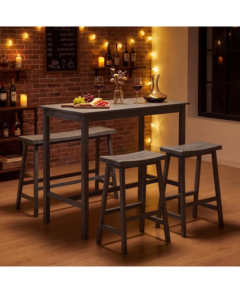 Slickblue Counter Height Kitchen Table Set 4 Piece Solid Rubber Wood with Outlet