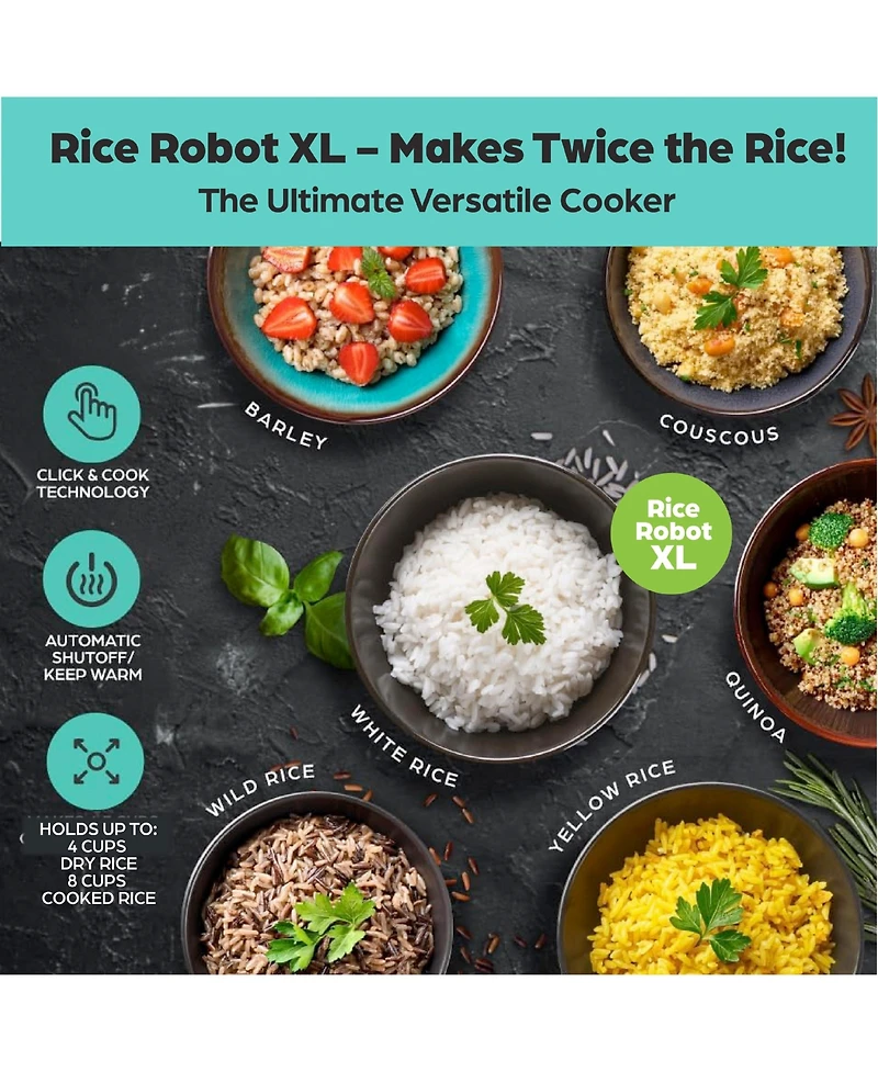 Rice Robot 8-Cup Space Saving Rice Cooker with Ceramic Nonstick Inner Pot
