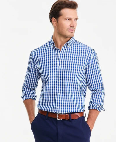 Club Room Men's Long-Sleeve Gingham Cotton Poplin Shirt, Macy's Exclusive