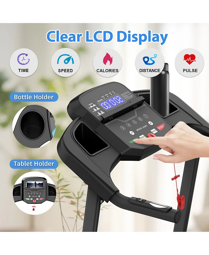Everyfun Folding Treadmill with 2.5HP Quiet Motor - 12 Preset Programs, Led Display, Heart Rate Sensors, Pad and Cup Holders