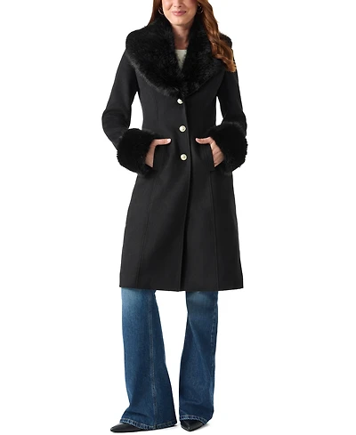 Guess Women's Faux-Fur Trimmed Coat