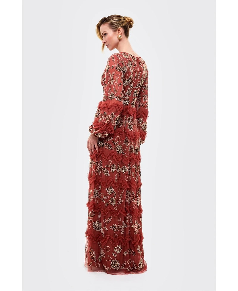 Beauut Women's Embellished Sequins Maxi Ruffle Dress