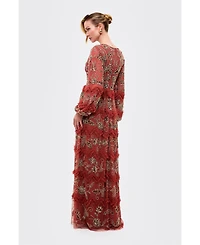 Beauut Women's Embellished Sequins Maxi Ruffle Dress