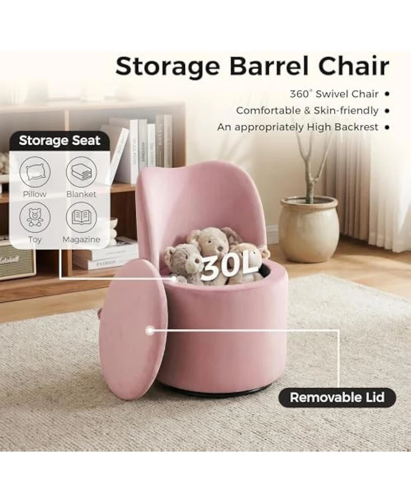 gaomon 360degree(s) Swivel Modern Upholstered Accent Stool Barrel Chair, Velvet Vanity Chair with Hidden Storage