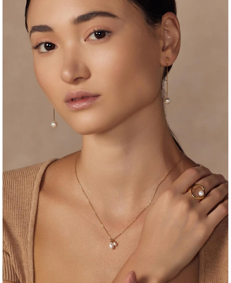 Sterling Silver 18k Gold Plated Dangled Pearl Drop Earrings