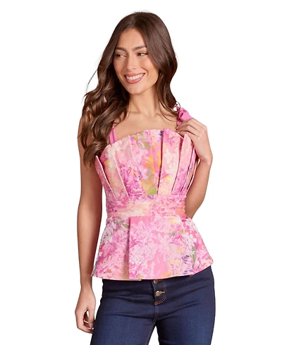 Coast Women's Bow Shoulder Printed Peplum Top