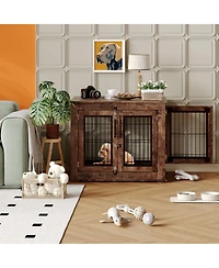 homfan Chew-Resistant Wooden Dog House Furniture for Small/Medium Dogs, Indoor Kennel End Table with Double Doors and Secure Metal Frame