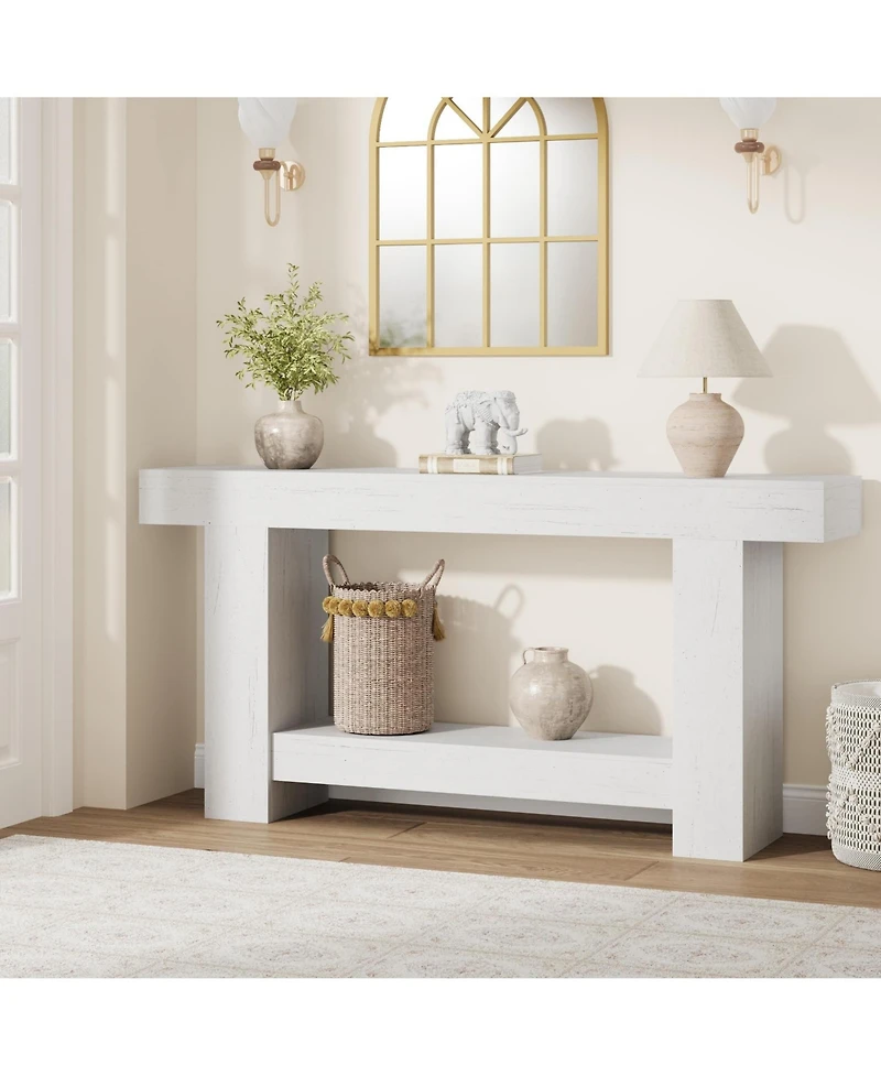 homfan Console Table with Lower Shelf for Entryway, Hallway or Living Room, Long Sofa Table with Storage, Multiple Finishes