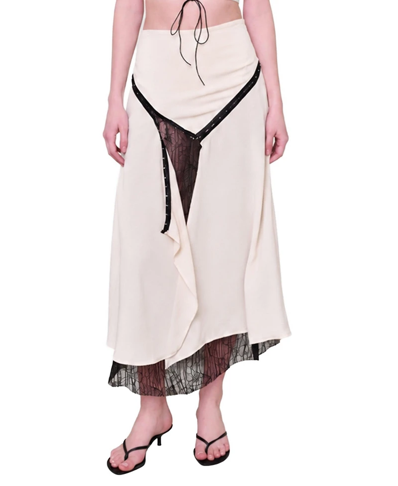 Pcfg Women's The Party Edit Slit Lace Panel Maxi Skirt
