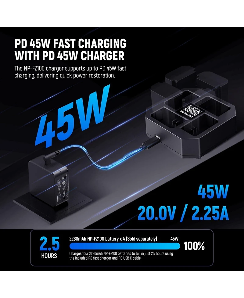 Neewer Nw-Z4 Camera Battery and Charging Accessory with 45W for select Sony Np-f-series devices