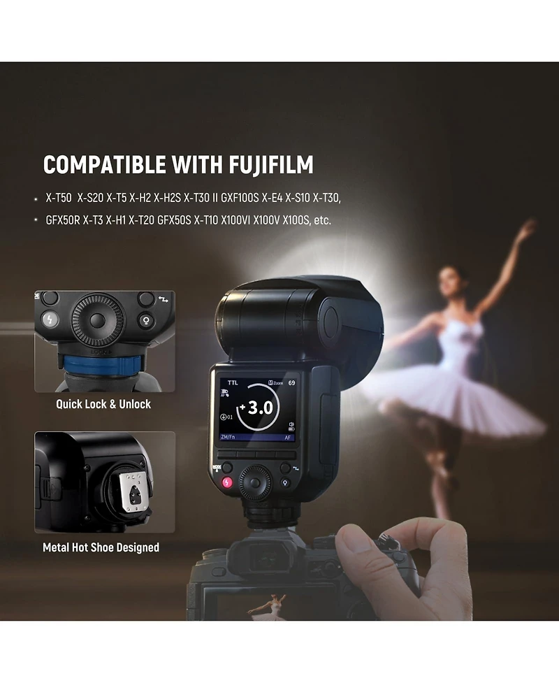 Neewer Z2PRO-f Camera Flash with 76Ws, 3000mAh, Ttl for Fujifilm