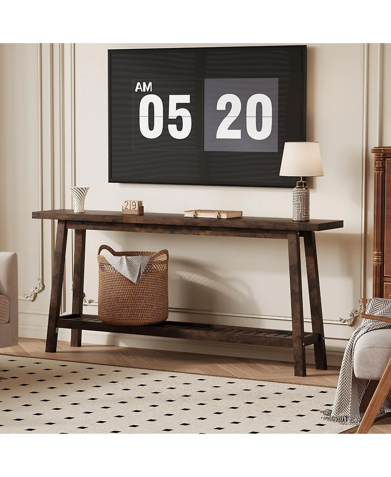 homfan Extra Long Console Table 70.9'', 2-Tier Entryway Sofa Table, All Wood Farmhouse Accent with Slim Storage Shelf for Hallway, Living Room, Foyer