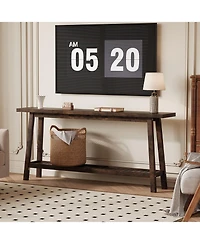 homfan Extra Long Console Table 70.9'', 2-Tier Entryway Sofa Table, All Wood Farmhouse Accent with Slim Storage Shelf for Hallway, Living Room, Foyer
