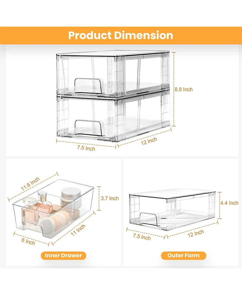 Xdovet Stackable Plastic Organizers with Handles Movable Dividers