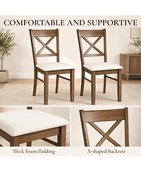Homcom Dining Chairs Set of 2 Upholste Kitchen with Wooden Frame
