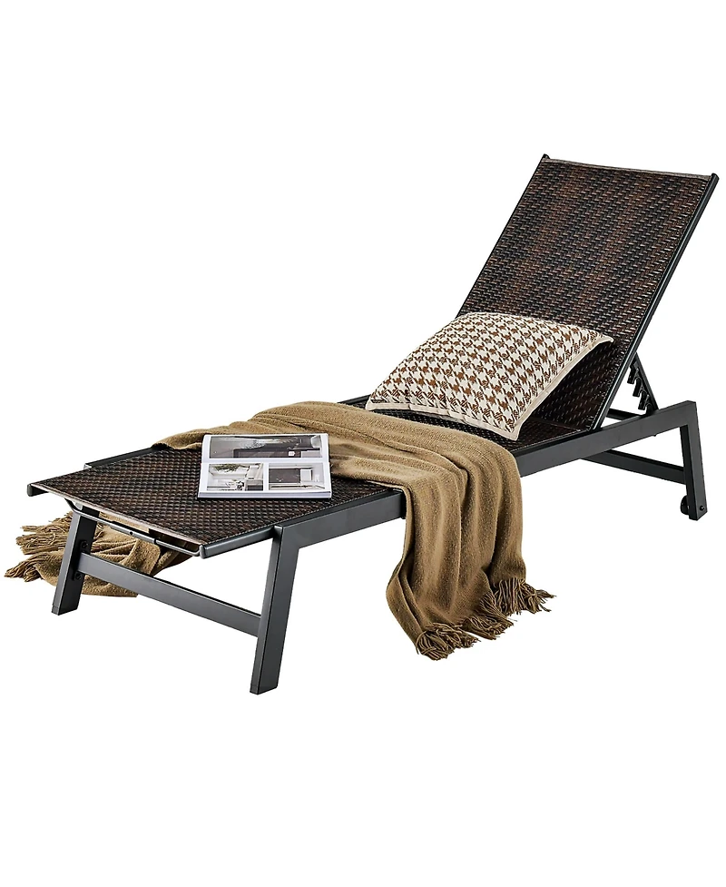Gymax Patio Pe Rattan Chaise Lounge Outdoor Recliner with 5-Level Backrest Backyard Poolside