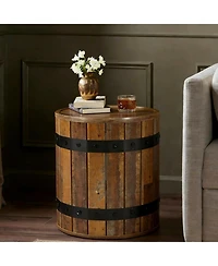 Tribesigns Barrel Side Table with Hidden Storage, 19.68" Farmhouse Round Rustic Wood End Table with Removable Lid