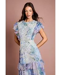 Coast Women's Embroidered Ruffle Floral Maxi Dress