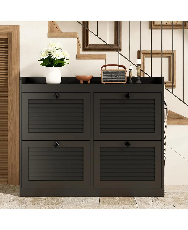 gaomon Large Shoe Cabinet with 4 Flip Drawers, Wooden Shoe Cabinet Storage with Adjustable Shelf for Entryway, Freestanding Hidden Shoe Organizer