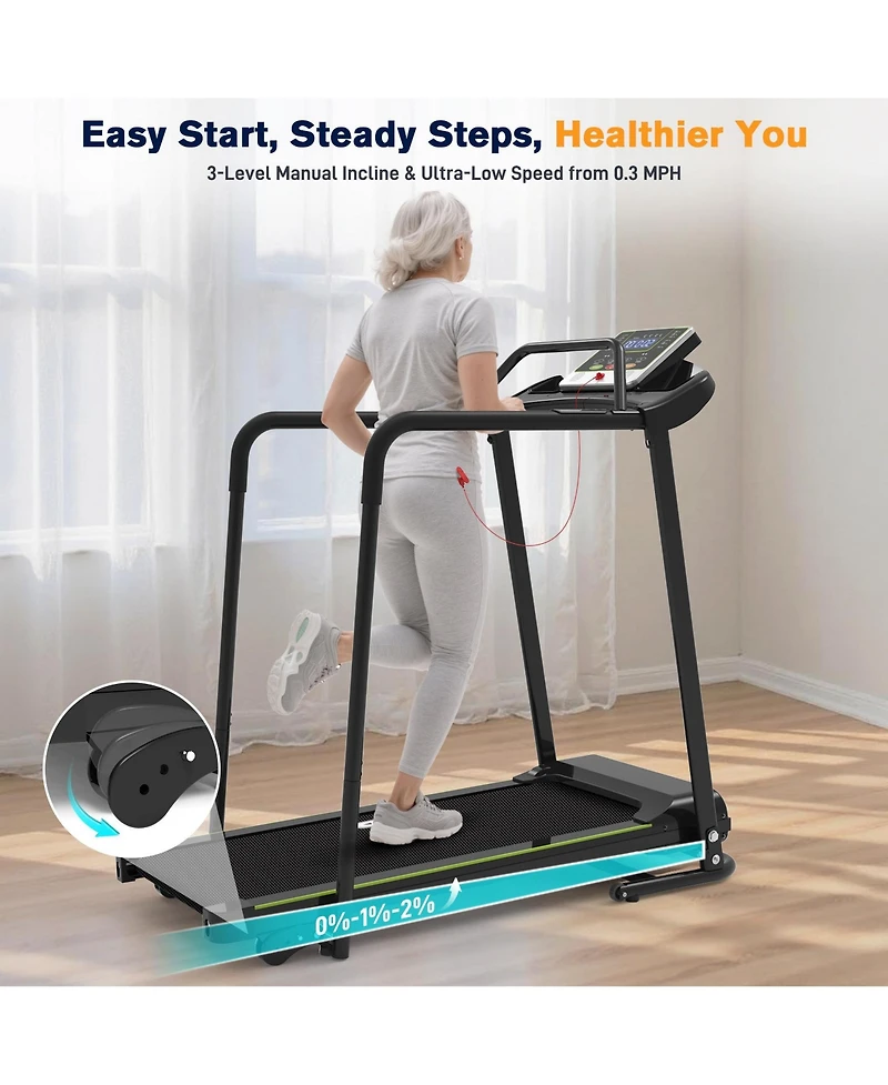 Rellysport Senior Treadmill for Elderly, Walking Treadmill with Long Side Handrails and Front Handrails for Small Spaces