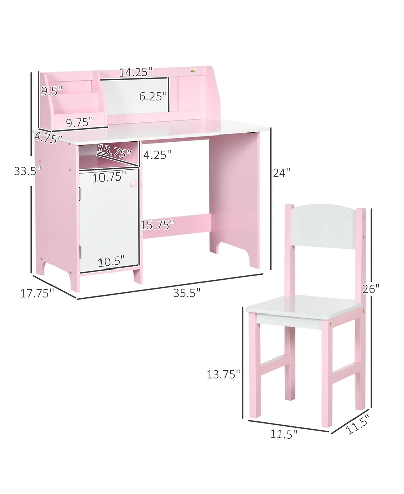 Clihome Kids Study Desk Set with Whiteboard and Storage Cabinet, Children Learning Workstation