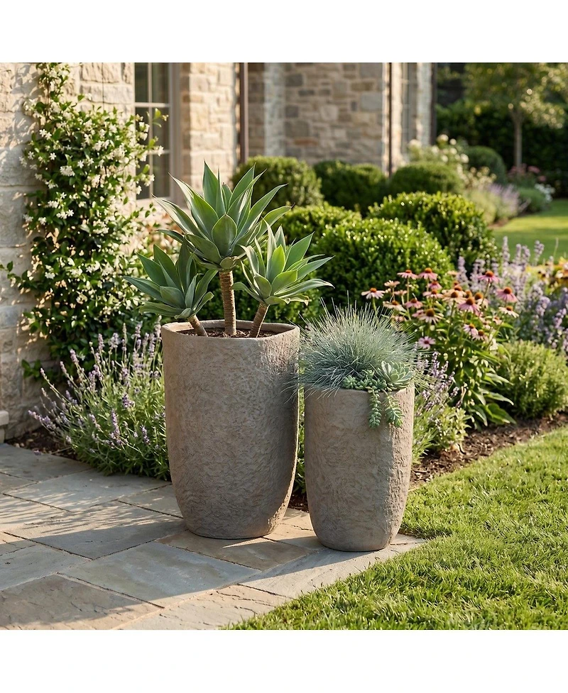 Asagikoiai Set of 2 Tall Outdoor Decorative Planter Pots with Drainage Holes