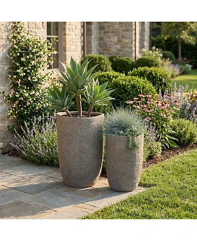 Asagikoiai Set of 2 Tall Outdoor Decorative Planter Pots with Drainage Holes