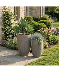 Asagikoiai Set of 2 Tall Outdoor Decorative Planter Pots with Drainage Holes