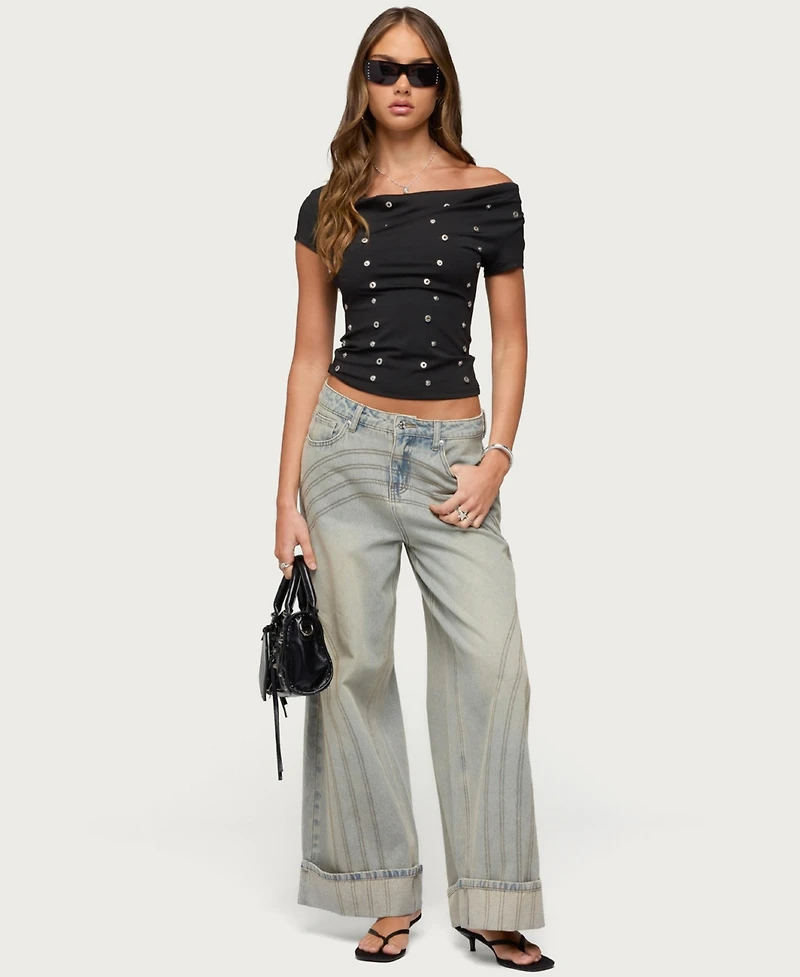 Edikted Womens Bijou Metal Snap Cowl Neck Top