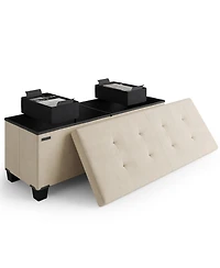 Nestl 43-Inch Velvet Storage Ottoman with Bin, Small Foot Stool and Seat for Living Room