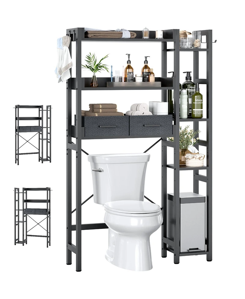 Aheaplus Over Toilet Storage Shelves with Fabric Drawers, Freestanding Bathroom Organizer