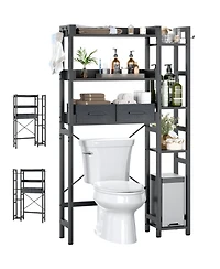 Aheaplus Over Toilet Storage Shelves with Fabric Drawers, Freestanding Bathroom Organizer
