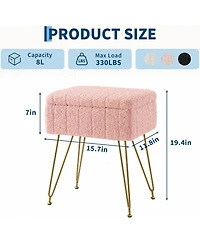 gaomon Vanity Stool with Storage, Faux Fur Ottoman with Metal Legs and Anti-Slip Feet