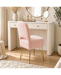 gaomon Vanity Stool Chair with Backrest, Square Ottoman with Hidden Storage Compartment, Soft Teddy Fabric